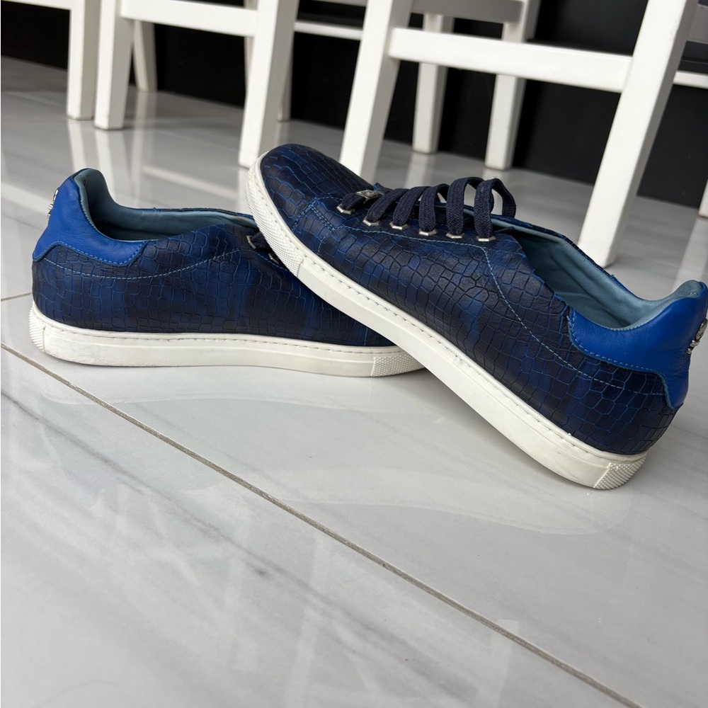 PHILIPP PLEIN Blue Crocodile Leather Print Lo-Top Sneaker Luxury Designer - Picture 9 of 11